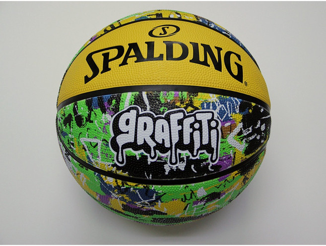 SPALDING 斯伯丁 SP塗鴉系列 街頭黃 橡膠款 標準七號籃球 (內附球針), 1個