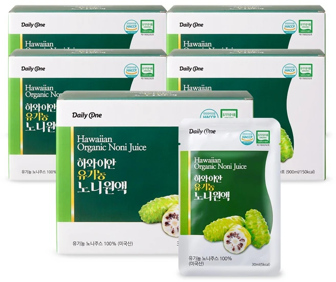 데일리원 하와이안 유기농 노니 원액 건강음료, 5박스, 30ml - 쿠팡