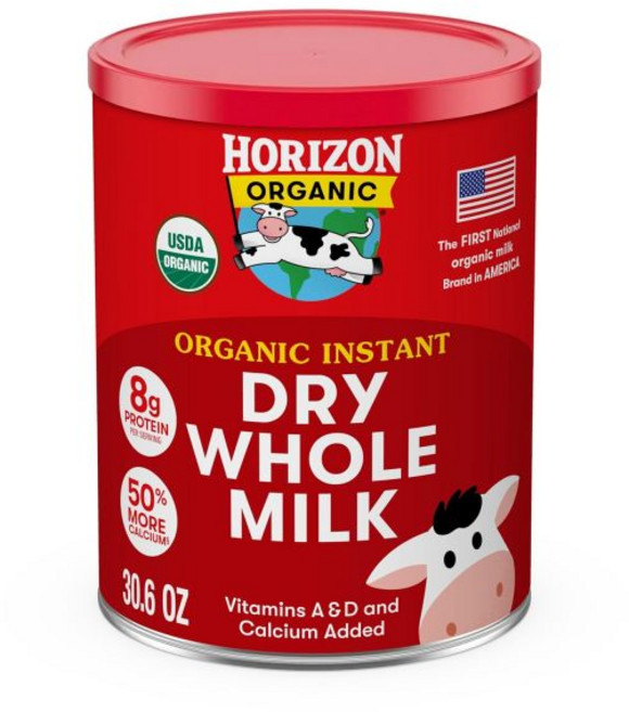 Horizon Organic 우유 밀크 파우더 가루 분말 호라이즌 인스턴트 드라이 전지분유 30.6온스 캔스터