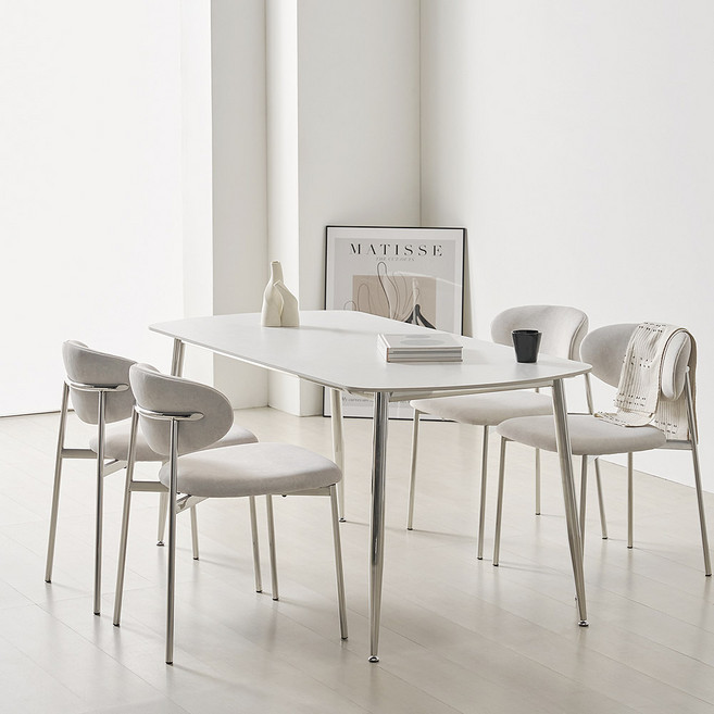 스칸디무드 클레르 포세린 세라믹 식탁 테이블 1600 4인용 타원형, 화이트