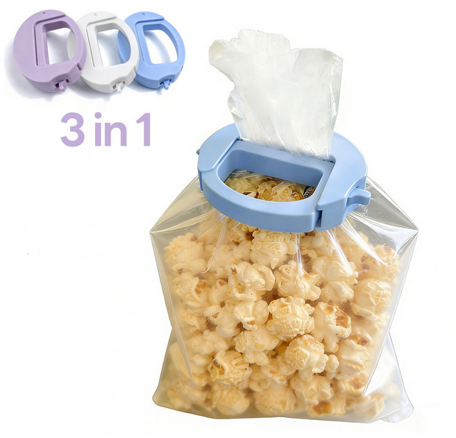 봉지 밀봉 집게 자석 내장형 3개입, 1세트, 블루,퍼플,화이트