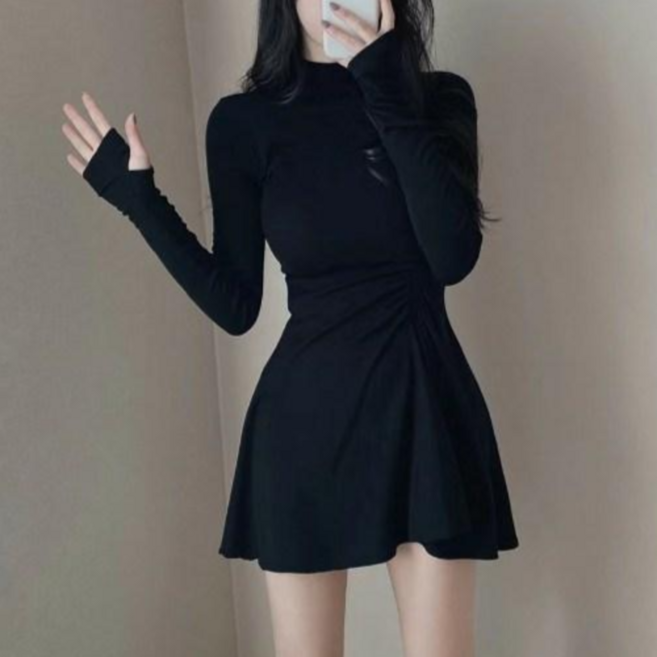 히또리 X4276 반목 옆주름 핑거 캐주얼 미니원피스