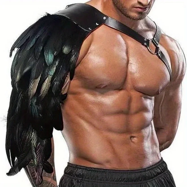 빈티지 중세 깃털 가죽 어깨 갑옷 바이킹 가슴 스트랩 유가 육가 할로윈 역할 놀이