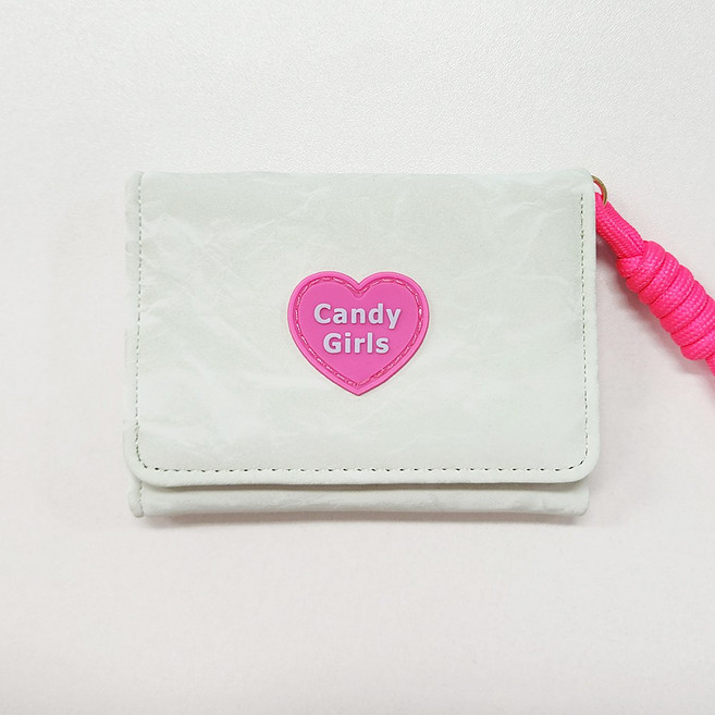 모던허니 여성 하트 마블 스트랩 3단 미니 학생 카드 지갑 반지갑