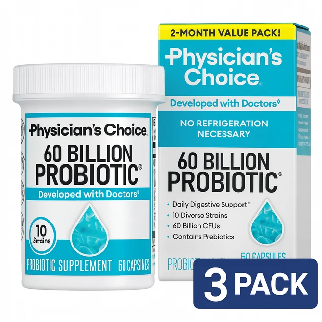 Physician's Choice 프로바이오틱스 600억 CFU 60캡슐 | 10균주 + 유기 프리바이오틱스 | 장 소화 면역 관리, 3개, 60정 - 쿠팡