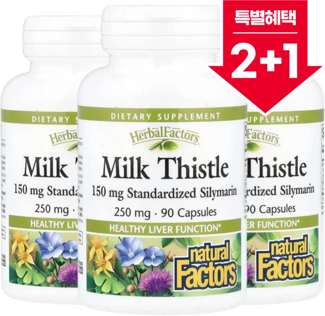 2+1 내추럴 팩터스 밀크시슬 250mg 캡슐 90정, 3개 - 쿠팡
