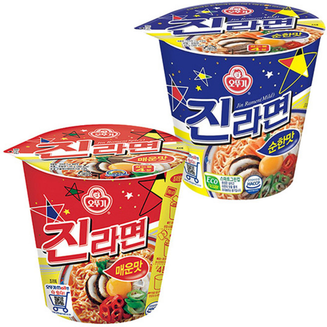 컵라면 소컵 오뚜기 진라면 매운맛+순한맛 65g 각15개씩