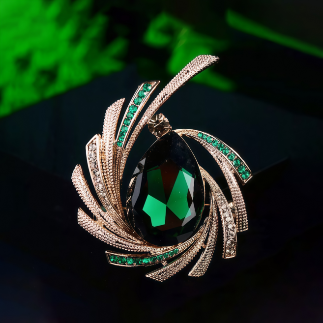 여성 브로치 명품스타일 코사지 옷핀1개의 그린 크리스탈 액세서리 XUEYA