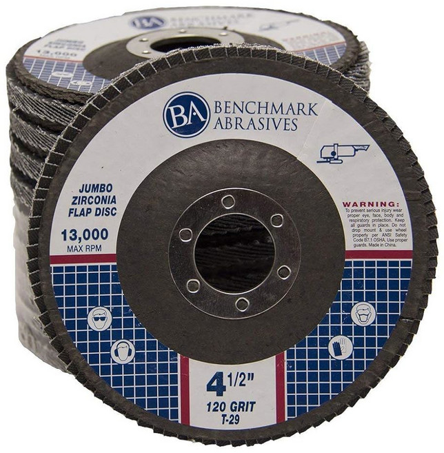 벤치마크 연마재 4.5인치 x 7/8인치 점보 지르코니아 타입 29 플랩 디스크 4 1/2인치 샌딩 디스크 마감 - 연삭 휠 1/2인치(10팩) 40그릿, 120 Grit | 10 Count, 1개