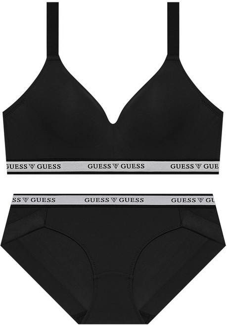 게스언더웨어 에어 메쉬몰드 노와이어 브라 팬티 세트 - 블랙