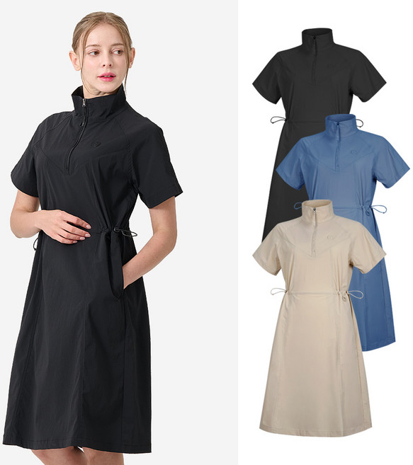 빌트모아 여성 골프웨어 허리 스트링 반집업 원피스