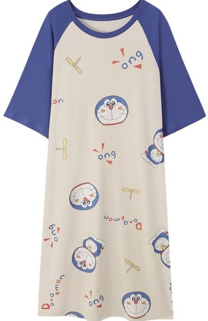 에몽이 애니캐릭터 롱레글런 루즈핏 박시 반팔 원피스잠옷 여름잠옷 썸머 홈웨어 키치 큐티 와이드 나그랑 생일선물 우정템