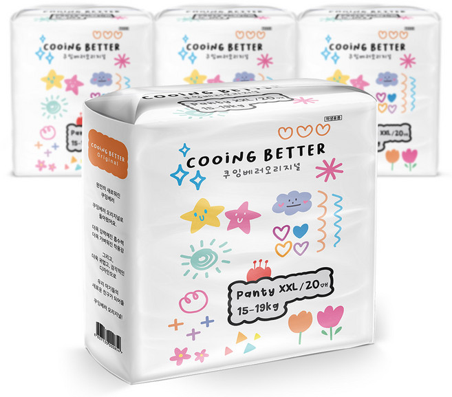 Cooing 베러 오리지널 팬티형 기저귀, 점보형(2XL), 80매