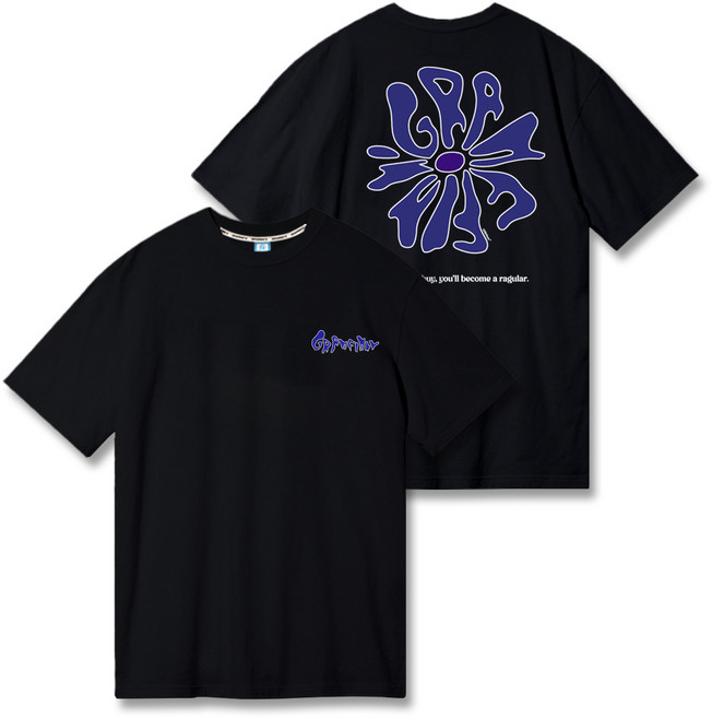 레귤러핏 아트 플라워 반팔티-미드나잇 블랙