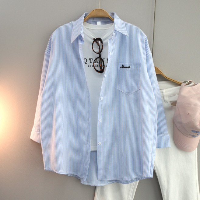 달콩 여성 메이크자수스트라이프오버핏셔츠 봄신상