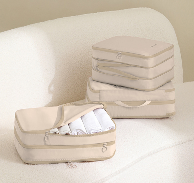 딜리버샵 여행용 압축파우치 캐리어 압축가방 중형2p, 중형 2p, 베이지, 2개입, 1세트