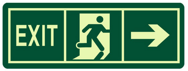 눈에 잘 띄는 영어 EXIT 비상구 안내 부착식 야광 표지판 스티커, 형광, 1개