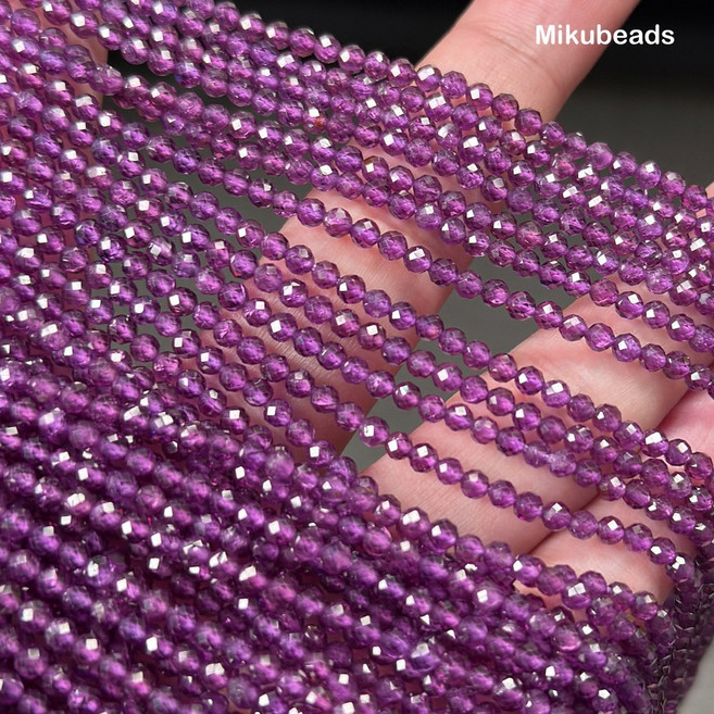 천연 2mm 3mm 3A 브라질 퍼플 가넷 컷팅 라운드 비즈 반짝이는 스톤 쥬얼리 제작 DIY 팔찌 목걸이 스트랜드 여성용, 3mm 127beads, 1 strand, 1개