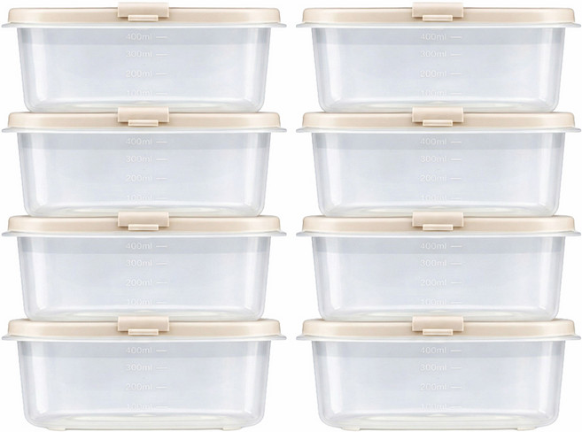 DAMDA 담다톡 전자레인지 밀폐용기 세트 냉동밥 용기, 직사각 450ml*8p, 1세트