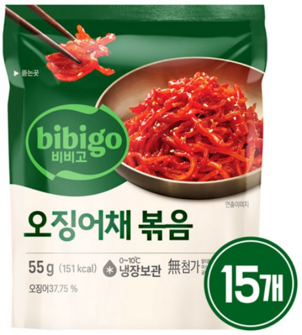 CJ 간편식 비비고 오징어채볶음55g 도시락반찬 술안주 야식 소풍 자취 부모님식사 탕비실, 55g, 15개
