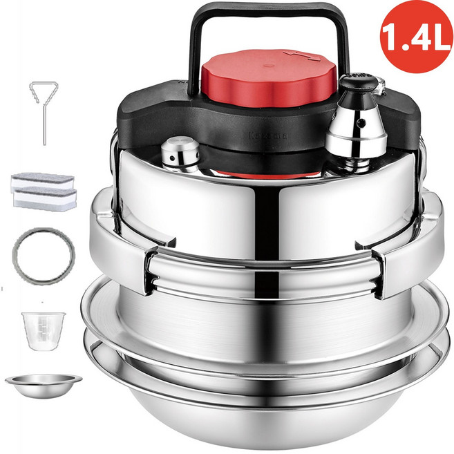 Kazama 미니 압력밥솥 스텐압력밥솥 5분누룽지가마솥 압력밥솥 추천 1-2 인용 압력밥솥 1.4L 가정용 캠핑, 혼합색상