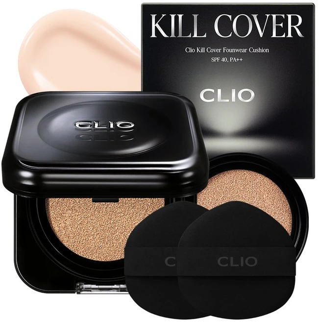 클리오 킬커버 파운웨어 쿠션 기획세트 [본품+리필]+퍼프 2매, 1개, 19C 라이트 - 쿠팡