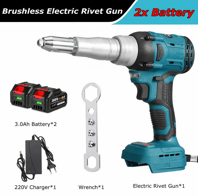 타정총 못박는총 콘크리트타정기 브러시리스 전기 리벳 건 무선 너트 마키타 18V 배터리용 720W 드릴 인서트 전동 공구 2.4 5.0mm 22.5KN, 1개
