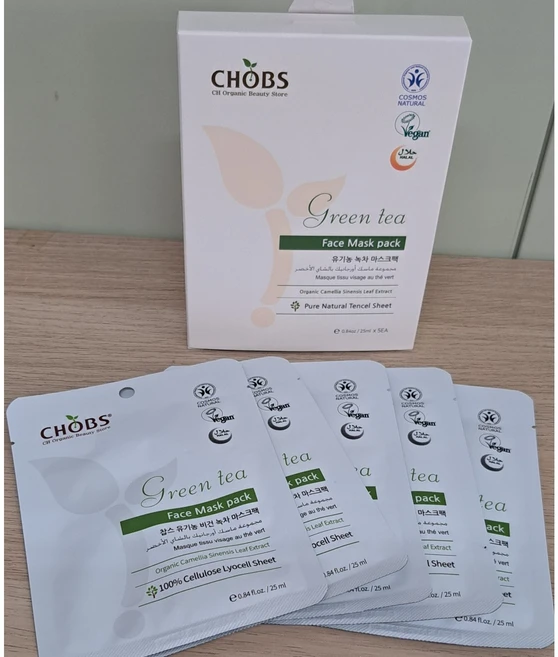 CHOBS 유기농 에센스 녹차 마스크팩 임산부 민감성피부, 5개입, 1개 - 쿠팡