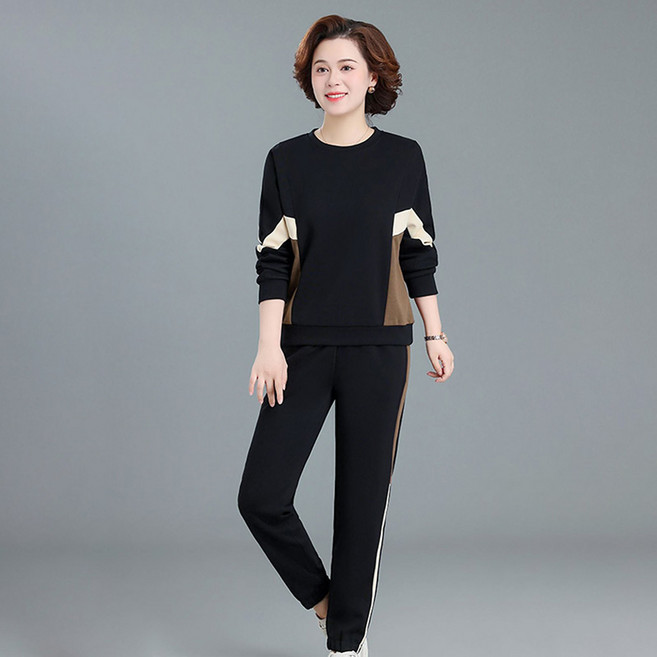 크레스티 여성 가을겨울 트레이닝복 세트 루즈핏 라운드 맨투맨 투피스