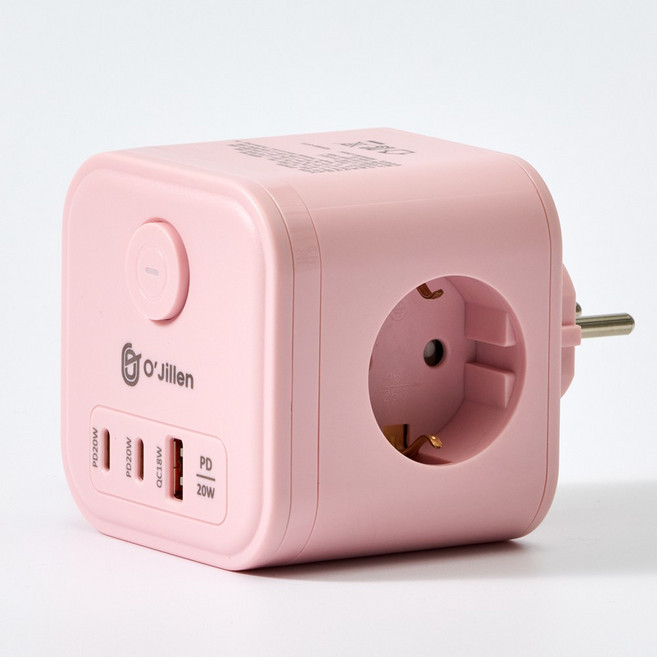 오지렌 고속충전 고용량 큐브 멀티탭 콘센트, 1개, 핑크, 80mm