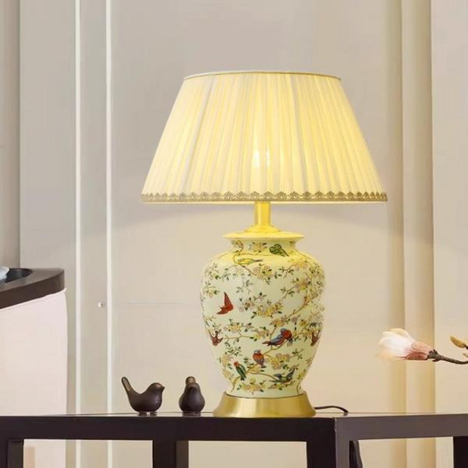 세라믹 테이블 램프 장식품 거실 꽃과 새 미국 유럽 데스크탑 복고풍 창조적 인, 11 Push button switch -