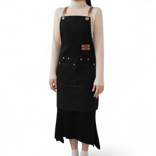 리빙코 233g 카페 바리스타 방수앞치마, 1개, 블랙