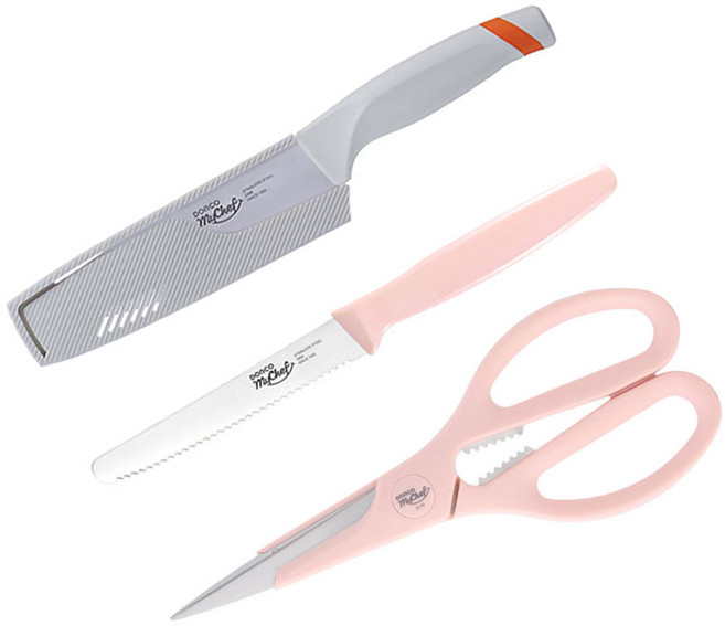 도루코 마이셰프 포켓 셰프식도 + 톱니 과도 + 주방가위, 포켓식도+과도+가위(핑크), 1세트