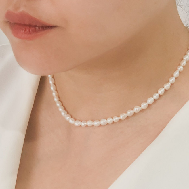 블랑썸 못난이 천연 담수진주목걸이 밥풀못난이 민물담수진주