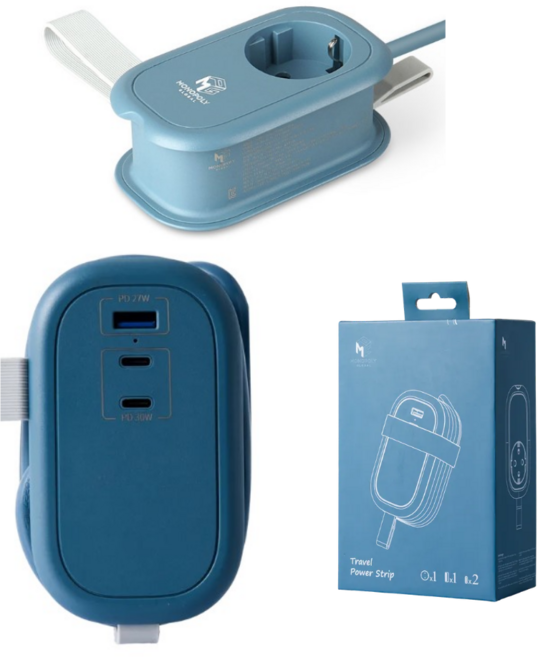 고용량 멀티탭 4000W 16A USB C타입 PD 30W 휴대용 큐브형 MPG ART03, 2개, 딥블루, 1m