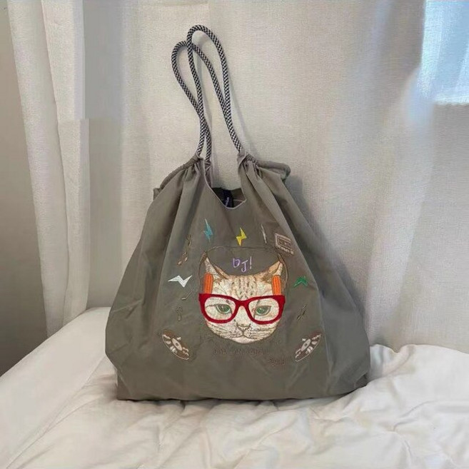 에코백 미니 휴대용 여성용 고양이 자수 에코 백 디자이너 숄더백 볼 타이거 쇼퍼 토트 로프 핸들 핸드백 및 지갑 동물 호보