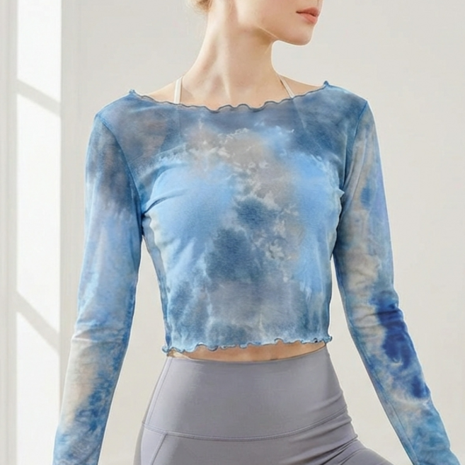 [당일출고] 파스텔마블 요가 커버업 여성 요가복 시스루 긴팔 상의 커버 물결 나염 날날이 아슈탕가