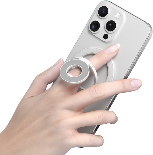 다퍼남 맥세이프 양면자석 3단 플립 링 거치대 스마트폰 홀더 스탠드, 화이트