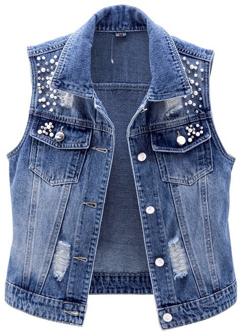 lofei 여성 데님 숏 조끼 디스트로이드 캐주얼 베스트 MJ16