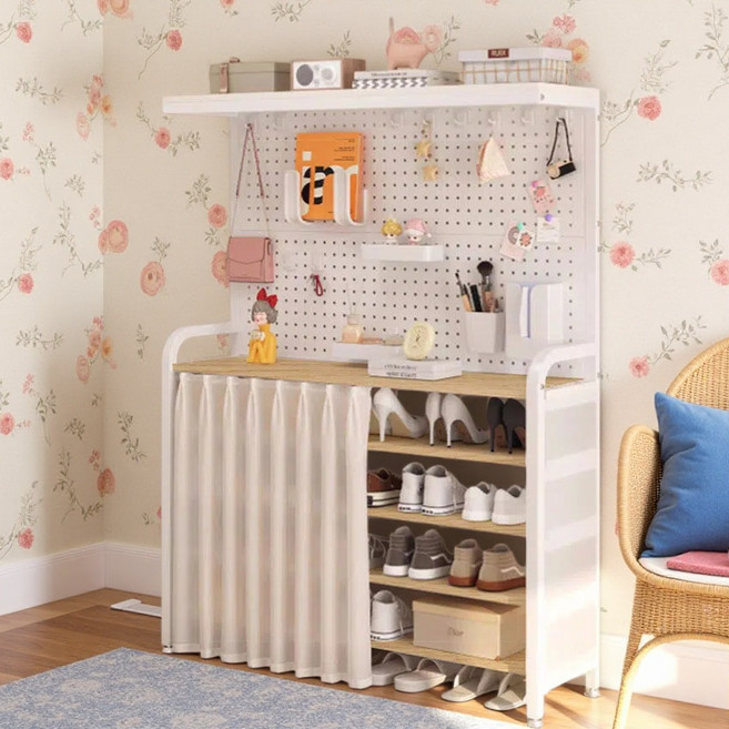 BILIMO 신발장 타공판 일체형 신발 수납 선반 먼지 차단 다층 구조 현관 침실 다용도 정리대, 60cm 화이트, 5단