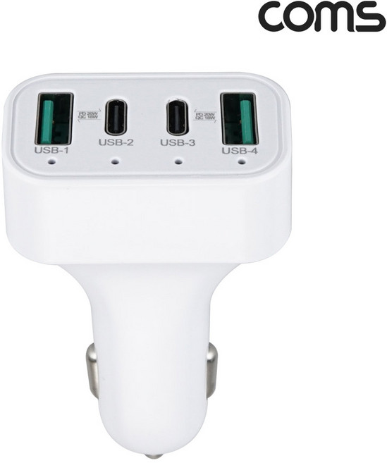 컴스 차량용 멀티 고속 충전기 4포트 시거잭 전원 USB-C USB-A 40W QC18W PD20W, IH682