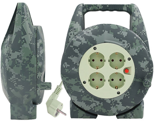 TGIC 4구 15m 20m 1.0sq 코드릴 캠핑릴선 전기릴선 연장선 리드선 신제품 CR1007 차량용충전기, 1개, 밀리터리 카키