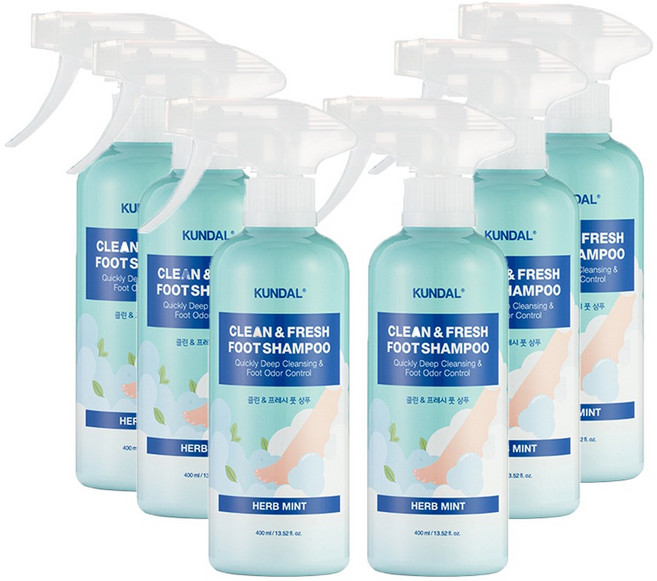 쿤달 클린 앤 프레시 풋 샴푸 허브민트향, 6개, 400ml