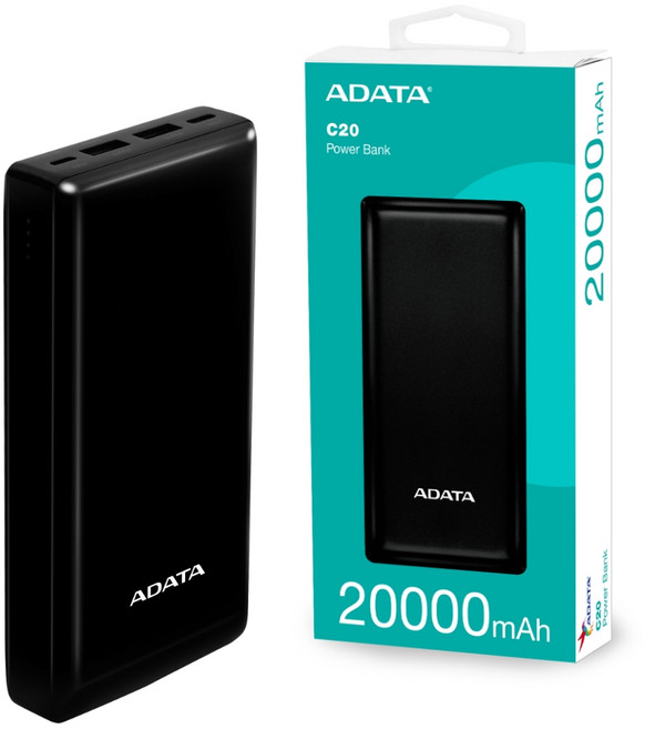 威剛 ADATA C20 行動電源 20000mAh 簡約輕便 QC/PD 快充, 黑色