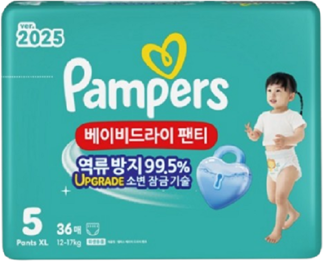 팸퍼스 베이비드라이 팬티형 기저귀XL 5단계 공용36매1팩