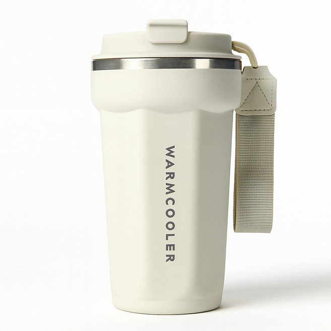 웜쿨러 스트랩 테이크아웃 스텐 텀블러, 1개, 510ml, 크림