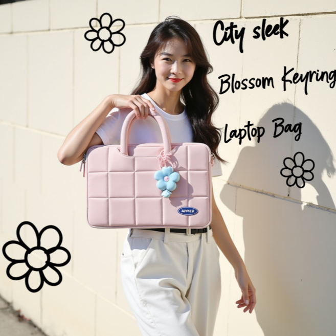 시티슬릭 블라썸키링 노트북가방 충격흡수 가벼운 노트북 아이패드 가방, 1개, 파우더로즈