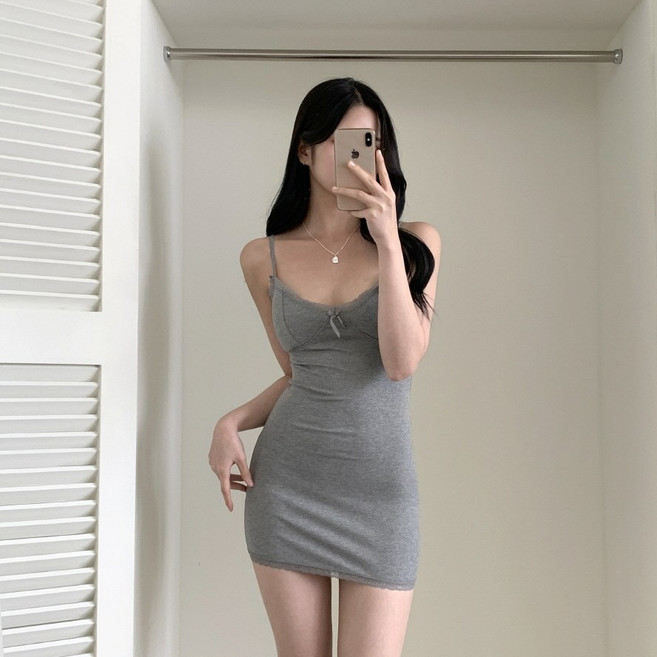 비마이뮤즈 [캡내장/Y존커버] 제프 레이스 리본 나시 민소매 이너 와이존 커버 속치마 스판 미니 원피스