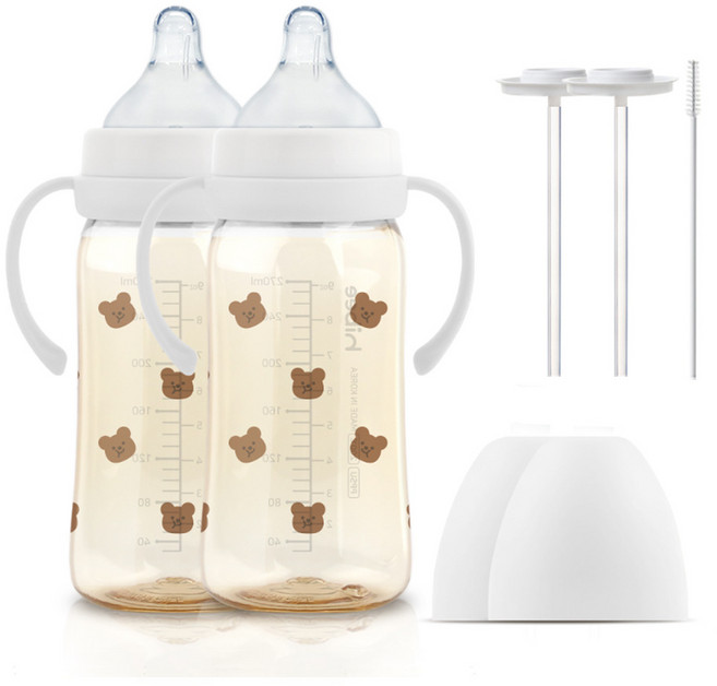 하이비 PPSU 배앓이방지 젖병 270ml 트윈팩+핸들2p+추타입2p or 간편타입2p 몽글 3초젖병, M(3개월이상), 간편 타입2p/볼빵곰 화이트, 1개