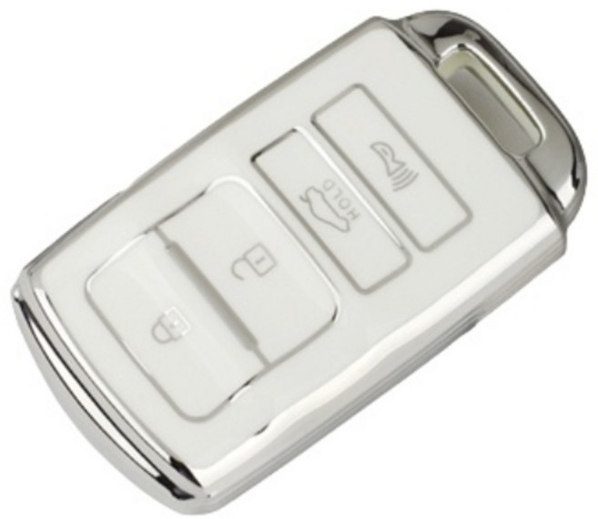 키에티 기아 스마트키 호환 더뉴 쏘렌토 올뉴 K7 스마트 키케이스 4버튼 TPU 키홀더 단품, 화이트 실버라인